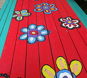 painting a unique picnic table, painted furniture, My flowers are brighter this year