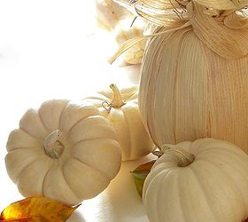 cornhusk covered pumpkin, seasonal holiday decor, Use real white pumpkins and fake pumpkins covered in cornhusk for your fall decor