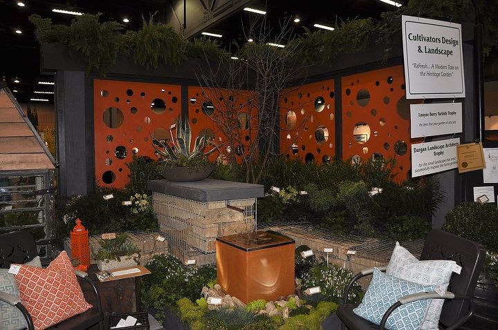 cultivators southeastern flower show display garden, flowers, gardening, Gabions used as walls and fountain