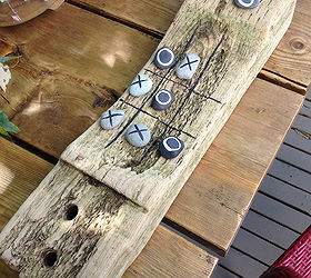 tic tac toe driftwood and pebble board game, gardening