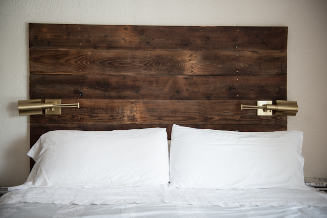 reclaimed barn wood headboard and shelves, home decor, shelving ideas