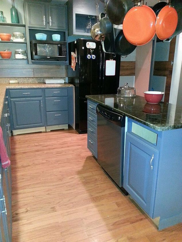 a fab kitchen rehab, diy, home decor, home improvement, kitchen backsplash, kitchen design, kitchen island, The missing drawer is actually where the garbage can easily be tossed in The microwave has its own cabinet and the floating shelves allows for me to keep things off the counters
