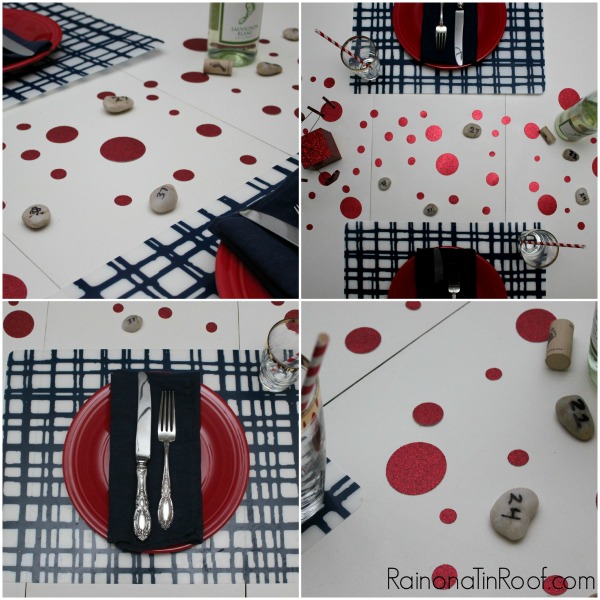 fast and frugal valentine tablescape, seasonal holiday d cor, valentines day ideas, I mixed in red glitter confetti with our memory rocks