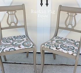 sweet little table chairs, painted furniture, rustic furniture, The finished chairs LOVE this fabric