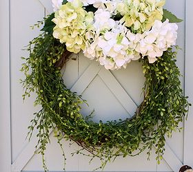 how to make a spring wreath, crafts, seasonal holiday decor, wreaths, Cut hydrangea blooms with 6 inch stems I used 1 hydrangea bush and 2 single stems of a complimentary color Add to the top