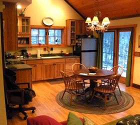 cozy cabin in the woods retreat and fallingwater, home decor, The open room made the kitchen and dining area seem spacious