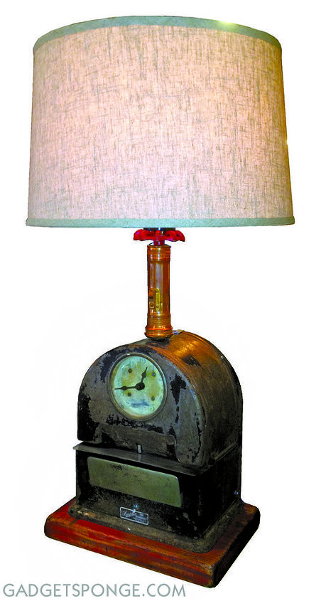 repurposed simplex factory timeclock punch clock lamp, lighting, repurposing upcycling