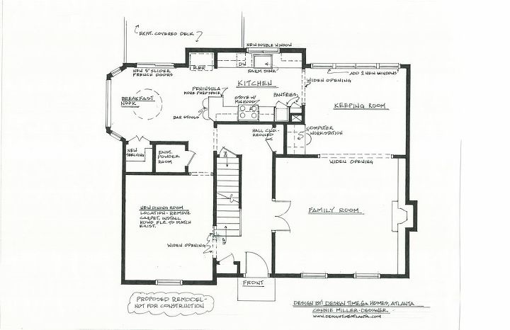 showing hidden potential in property for sale, home improvement, kitchen design, real estate, Floor plan I drew to show all the changes on the first floor Another option is to totally open the kitchen to the foyer and sitting room to the right