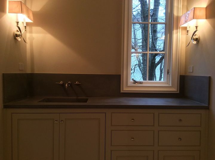 concrete bath vanity with integral sink back splash, bathroom ideas, concrete masonry, home decor, Burco Surface Decor LLC