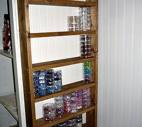 bead container rack for my craft room, cleaning tips, craft rooms, I can sit at the desk and just reach up for the right container of beads