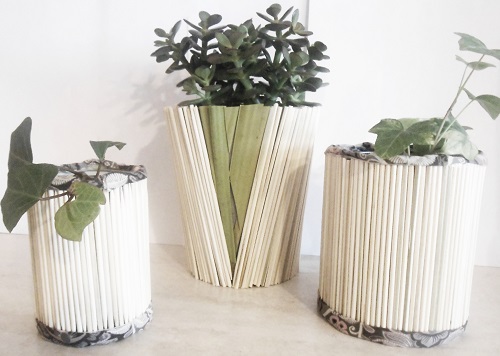 diy tin cans covered with natural straws, crafts