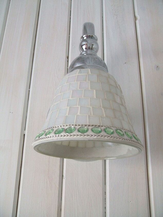 kitchen to bathroom makeover, bathroom ideas, home decor, home improvement, Love this sconce with peridot faux stones and irridescent tiles