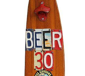 repurposed vintage water ski beer 30 2 beer soda bottling opening, products, repurposing upcycling, An old style bottle opener up top kicks things off The BEER 30 characters are compliments of several license plates across several states