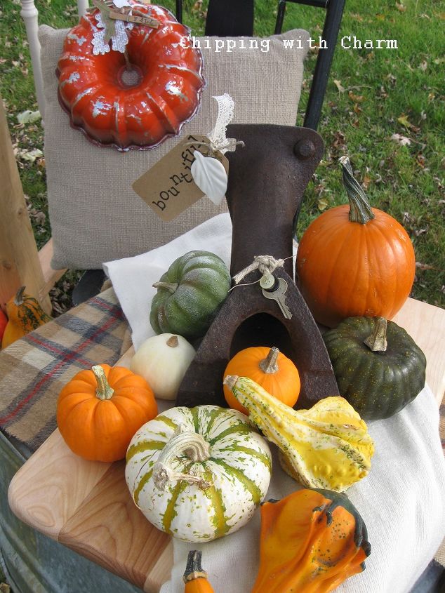 a junky fall vignette lots of re purposing fun, outdoor living, repurposing upcycling, seasonal holiday decor, I started out with this mystery junk added some bountiful embellishments A junk cornucopia