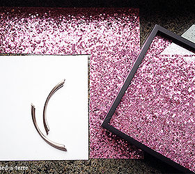 sequined stenciled tray made with a picture frame, crafts, Use the mat from the frame as a guide to cut scrapbook paper to size Put the scrapbook paper in the frame