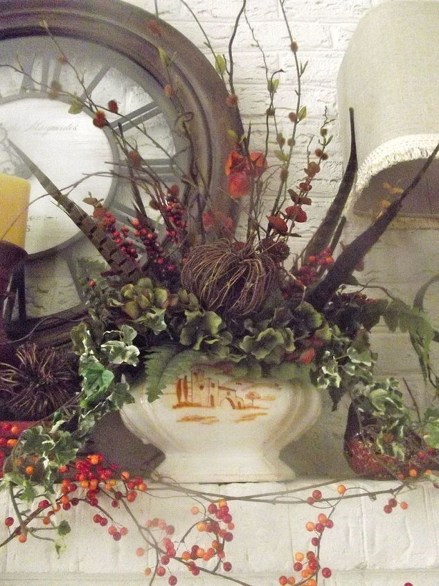 fall mantle with vietri pottery, seasonal holiday decor, Arrangement in a soup tureen