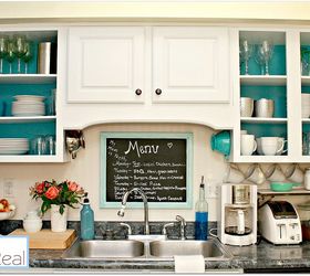 open kitchen cabinets with aqua white lime green and silver accents, home decor, kitchen design, shelving ideas