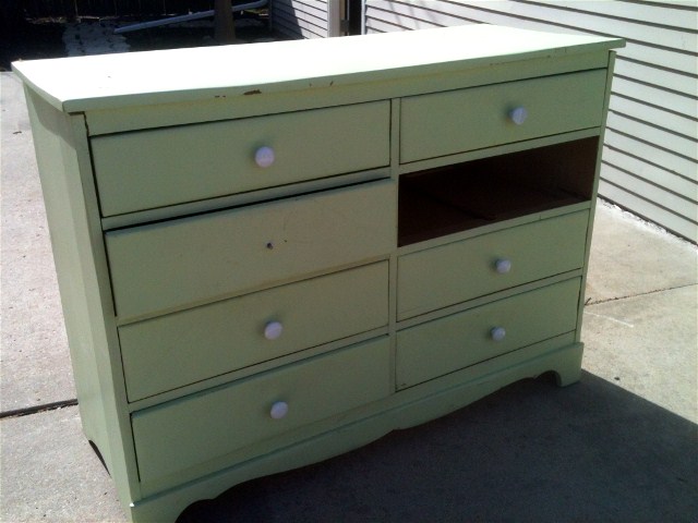 the ultimate dumpster diving flip aka dumpster dresser, diy, painted furniture, This is what we dragged out of a dumpster Mint green falling apart and missing a drawer Is there hope for it Of course