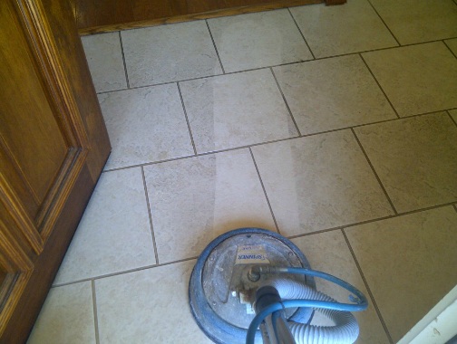 floor tile cleaning, home maintenance repairs, tile flooring, Tile Cleaning in process