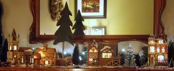 a dickens village and a christmas lantern, seasonal holiday d cor