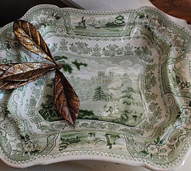 holiday tour our foyer, seasonal holiday d cor, An Antique Transferware piece in green