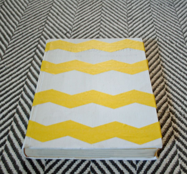 painting an ugly book with chalk and craft paint, chalk paint, crafts, painting, Then I taped a geometric pattern on the book with chevron Frogtape