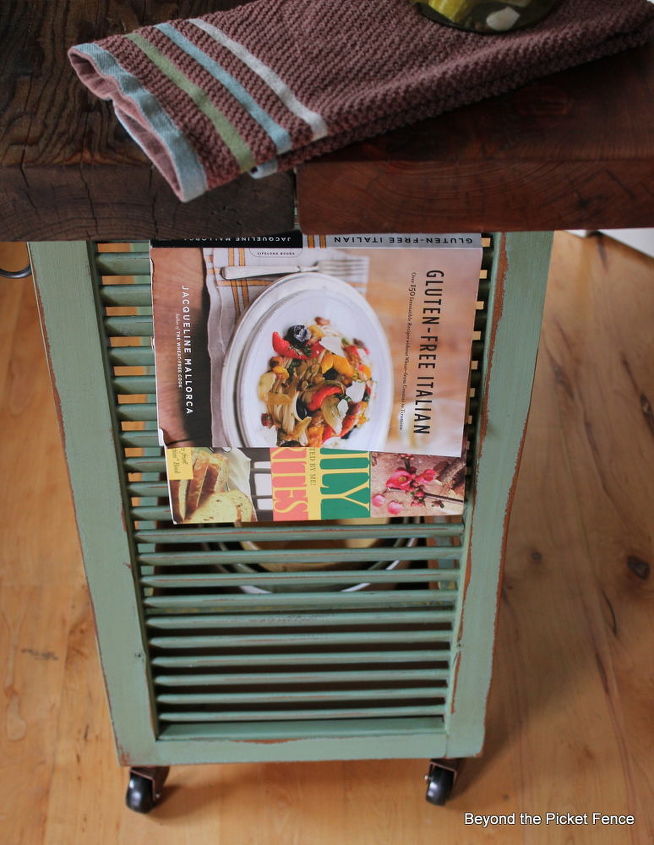 shutter island, diy, kitchen design, kitchen island, painted furniture, repurposing upcycling, woodworking projects, The shutters are a great place for cookbooks or magazines