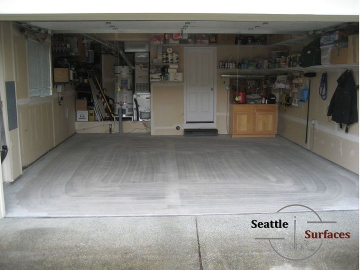solid colored epoxy garage floor over an epoxy moisture barrier, concrete masonry, flooring, garages, The Same Floor After Being Shot Blasted to Prep it for Epoxy