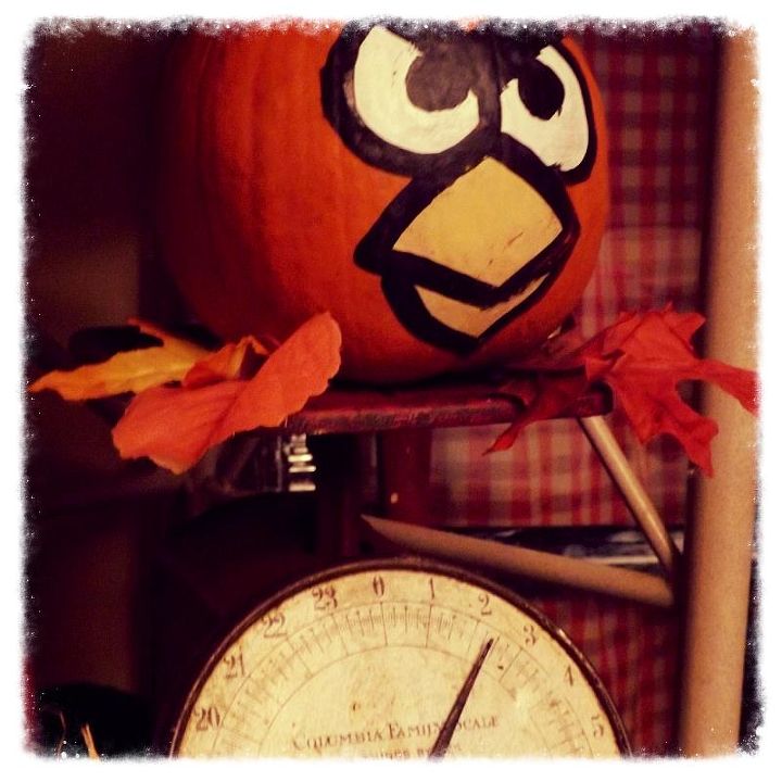 angry bird jack o lantern white and green pumpkins, seasonal holiday d cor