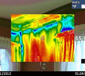 recent infrared scan of a newly renovated room, home maintenance repairs, wall decor, Dining room loosing heat within the walls due to poor insulation install