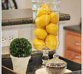 accessorizing your home, home decor, A simple tray boxwood lemons and a small jar full of coffee beans