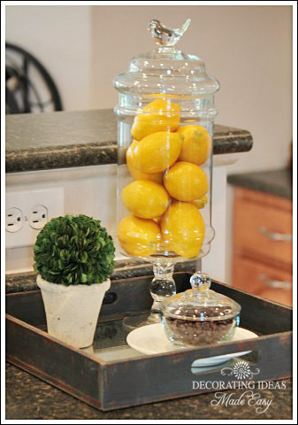 accessorizing your home, home decor, A simple tray boxwood lemons and a small jar full of coffee beans