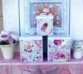 shabby chic rose mosaics, home decor, shabby chic, Adorable set of Storage Canisters