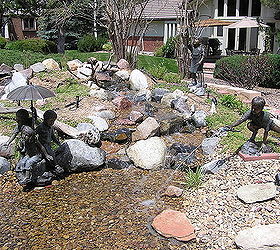 before a fountain after a pondless waterfall with bronze statuary, gardening, ponds water features, The new pondless up and running