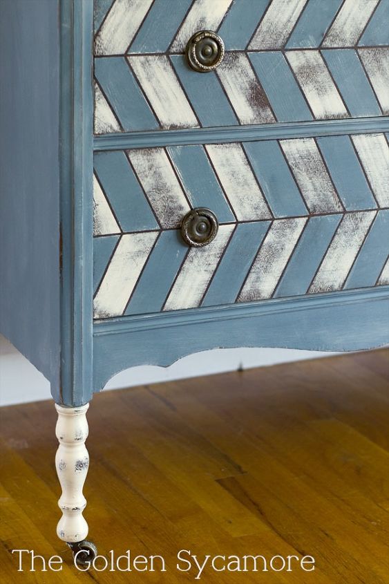 painted herringbone dresser, chalk paint, painted furniture, The original hardware was left on to give it a more authentic look
