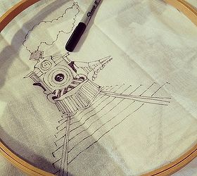 diy wall art with embroidery hoops simple and stylish, crafts, home decor, wall decor, Tracing your favorite images onto tea towels could this be any easier