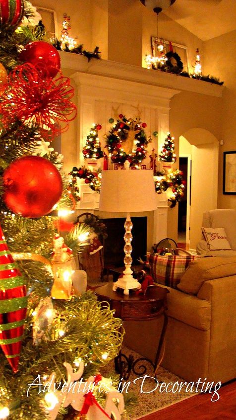 our 2012 christmas great room, christmas decorations, living room ideas, seasonal holiday decor, Love the nighttime glow of the holidays