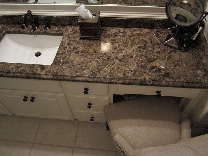 wow what a show continued, bathroom ideas, home decor, home improvement, We changed the top with Marble and changed the sink to a square