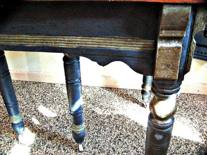 farmhouse table transformed w chalk paint, chalk paint, painted furniture, A closer view of the colors patina and paint This is CeCe Caldwells chalk paint in Maine Blue and a custom green
