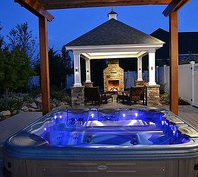 can a lovely backyard retreat be budget friendly, curb appeal, fireplaces mantels, landscape, outdoor furniture, outdoor living, Hot Tub vs Swimming Pool A portable hot tub can be a very special budget option to the more expensive swimming pool by providing that vital element of nature water