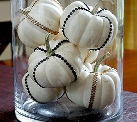 add a little bling to your fall decorating, crafts, seasonal holiday decor, Jeweled stickers add a little pizzazz to plain white pumpkins