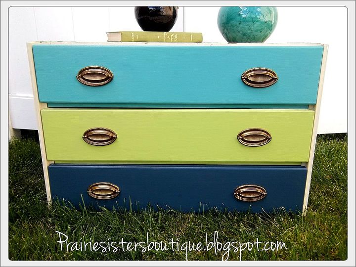 fun and funky repurposed dressers in fabric, painted furniture, repurposing upcycling, After Dresser 2 done in blue and green shades of paint and a vintage car fabric print