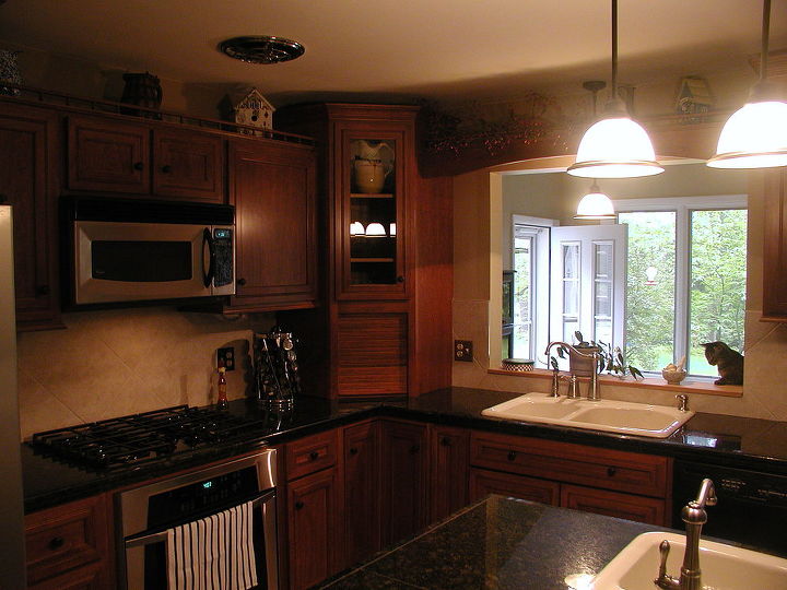 cherry kitchen cabinets, countertops, home decor, kitchen design