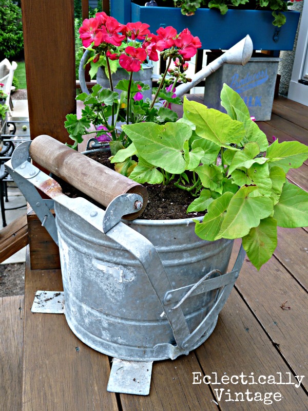 finally a good use for an old mop bucket anyone have other creative planter ideas, decks, gardening, Vintage mop bucket planter Click link for more pics