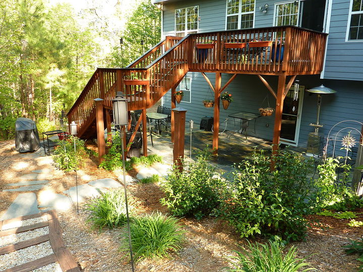 new updated pictures of the deck and decked out and ready for spring, decks, home improvement, outdoor living, patio, Added even more landscaping and are doing to every year