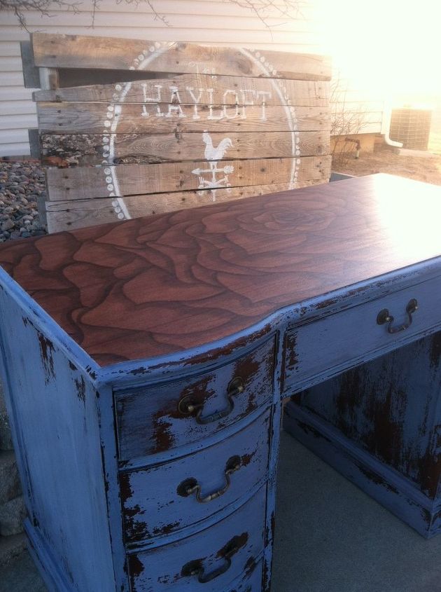 rose stained desk hand painted with milk paint, painted furniture