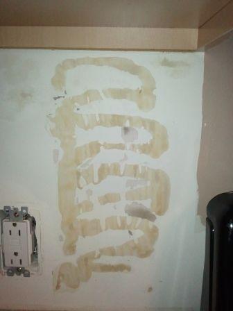 diy stenciled kitchen backsplash budget, diy, home decor, how to, painting, woodworking projects, What s this Before my DIY days I used Gorilla Glue to tack the falling wallpaper a faux tile paintable wallpaper how to fix that