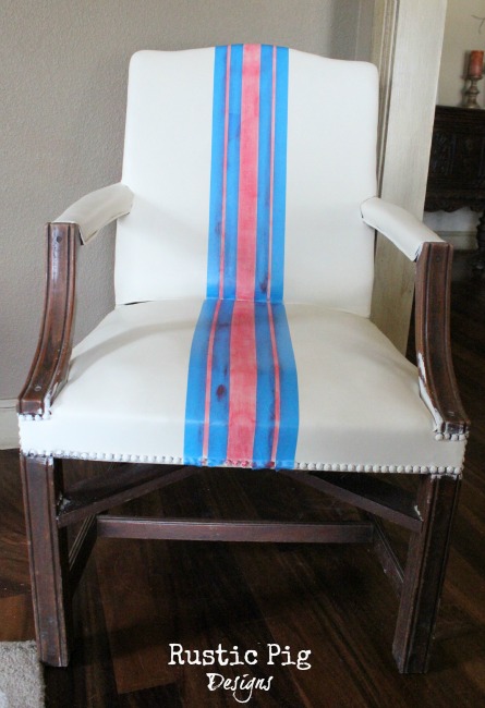 grain sack painted leather chair, chalk paint, painted furniture, rustic furniture, Getting all striped up