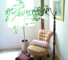 hometour to grandmother s house we go, bathroom ideas, bedroom ideas, home decor, living room ideas, repurposing upcycling, A little bedroom sitting area The antique chair was reupholstered I love the trim at the bottom Grandma chose