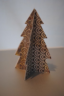 simple folded christmas trees, christmas decorations, seasonal holiday decor, Continue on until you have all four trees glued back to back creating a 3 D tree Trim off any excess paper that peeks out and you are done